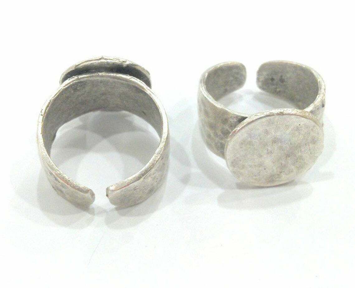 Ring Blank Base Bezel Setting Antique Silver Plated Brass Adjustable