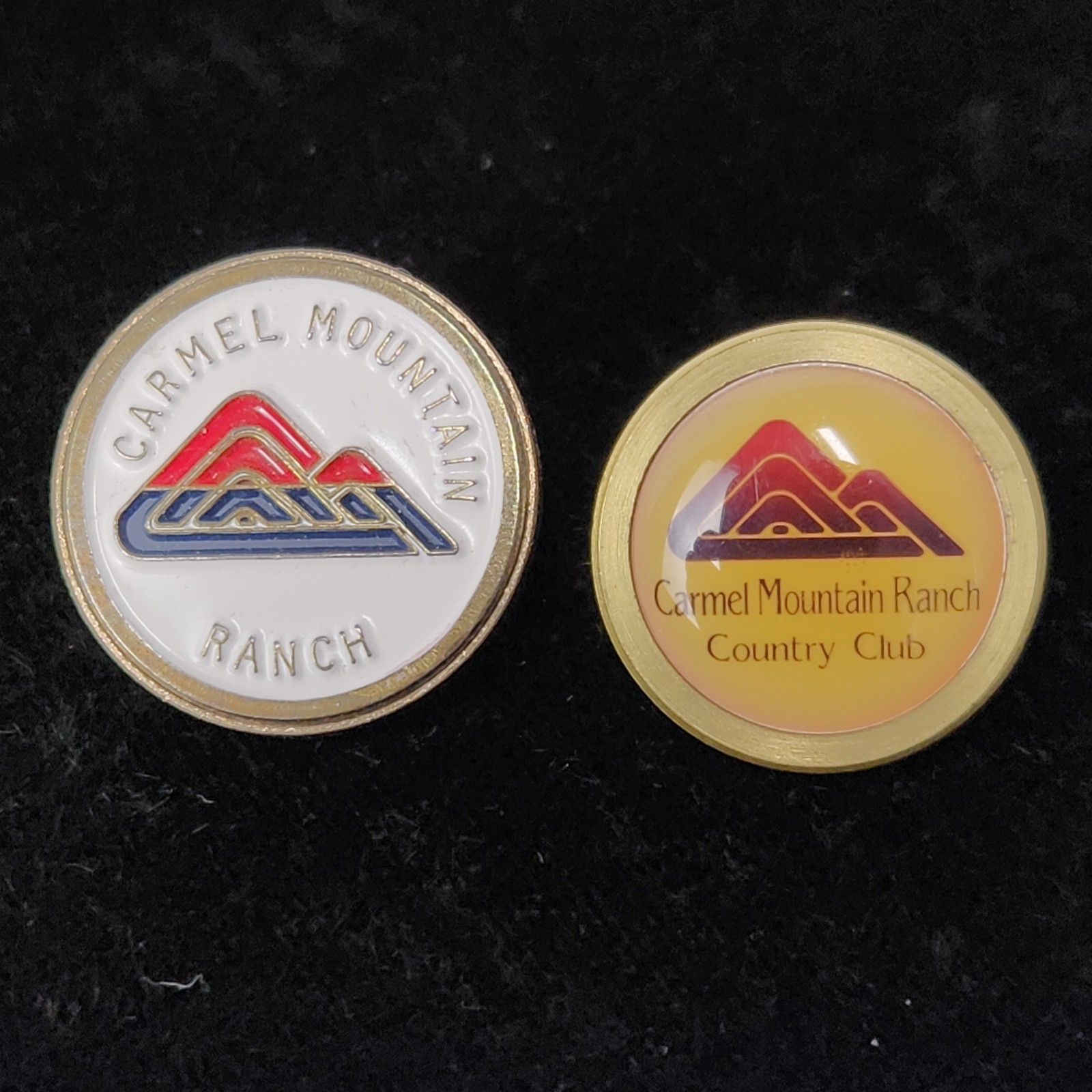 Vintage Carmel Mountain Ranch Country Club Golf Ball Marker Metal Stem Set of 2
