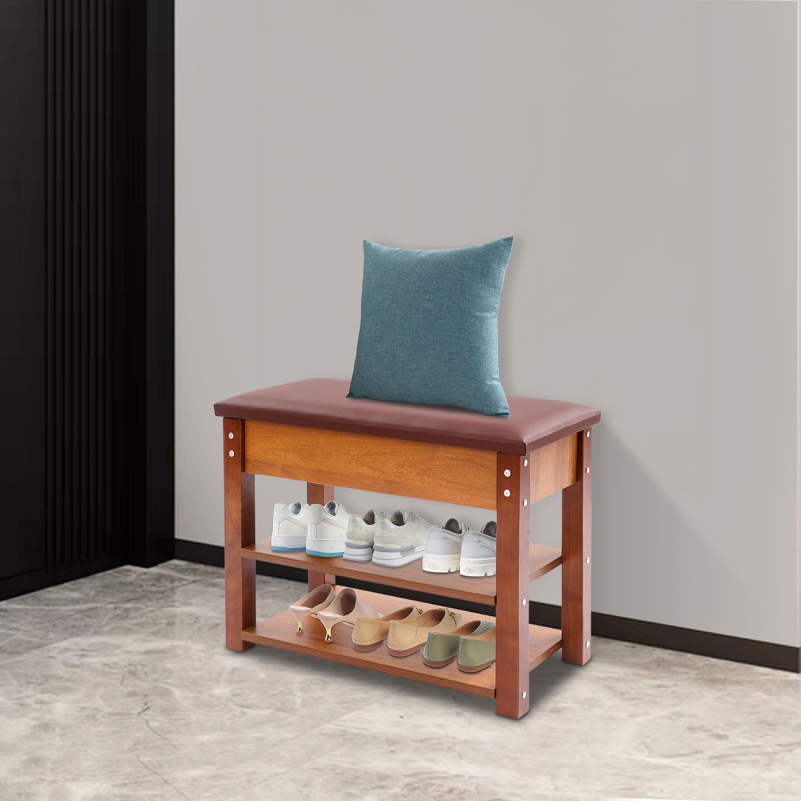 2-Tier Brown Shoe Bench Entryway Shoe Storage Bench Shoe Storage Bench ?