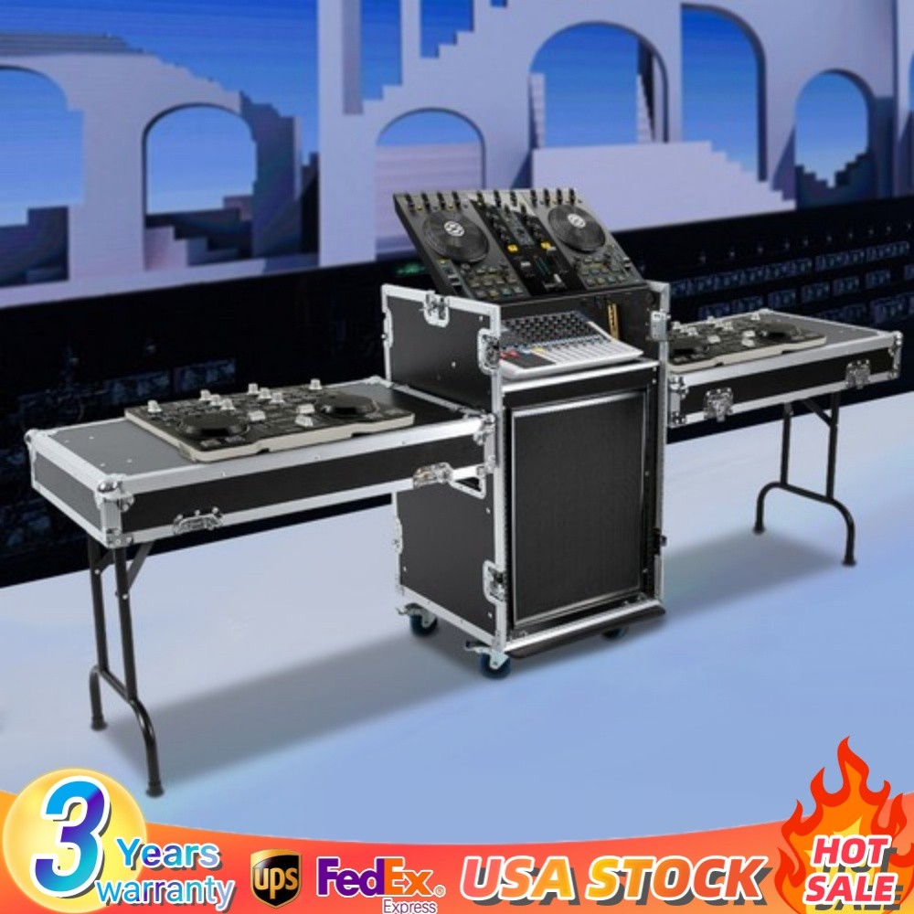 PA DJ 14U Portable Equipment Rack Mount Storage Case.Slant Mixer Top Rack