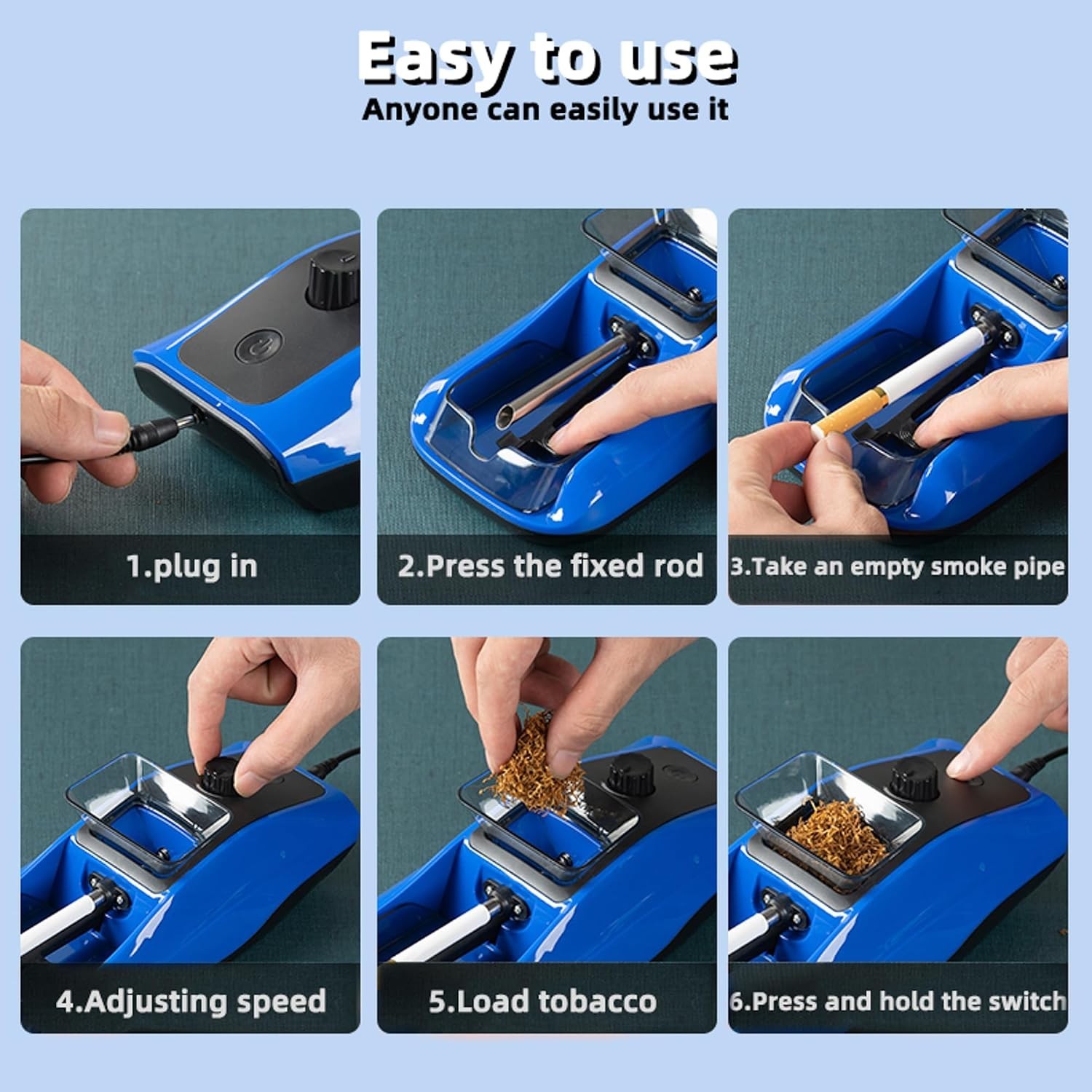 Blue Electric Cigarette Rolling Machine - User-Friendly Design for Quick Rolling