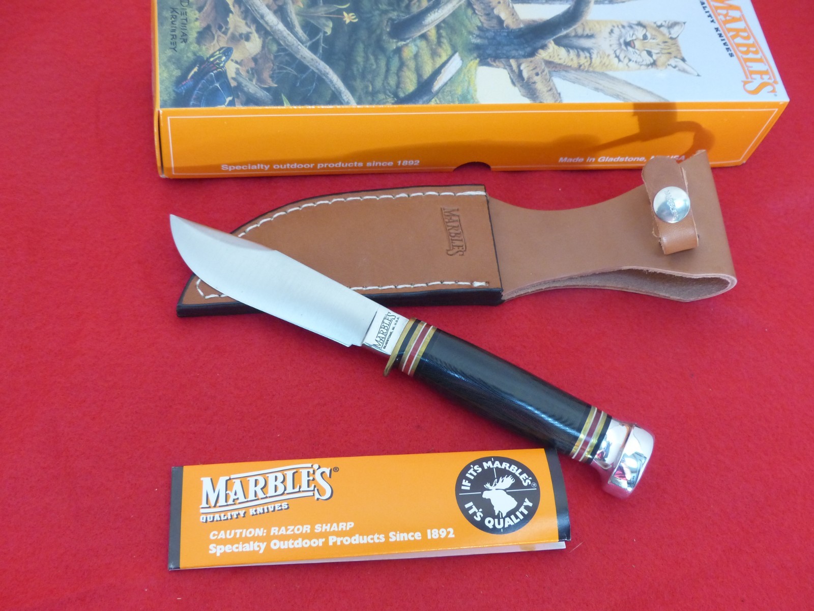 Marbles Gladstone USA Campercraft micarta/aluminum mint fixed blade Sheath knife