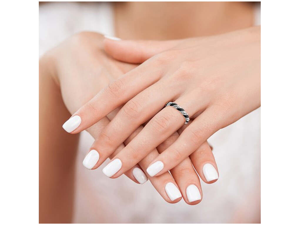 Black Enamel Band Ring in Polished Sterling Silver