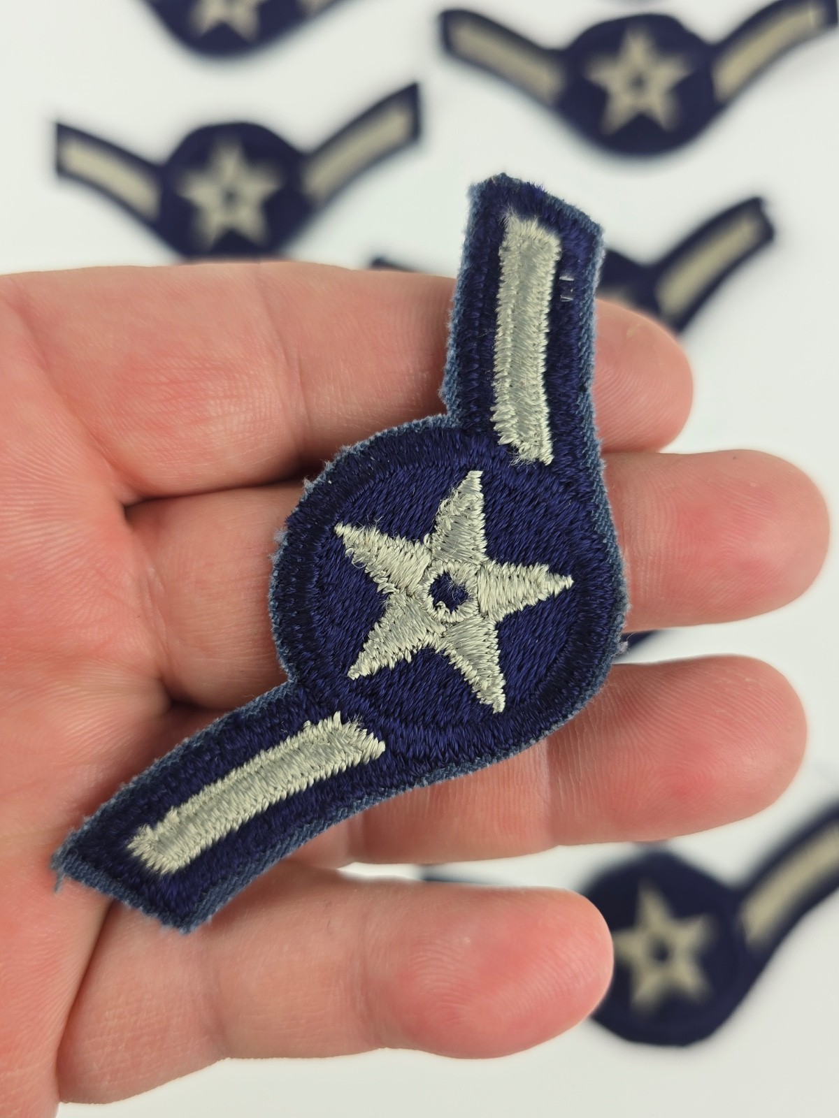 Lot Vintage Air Force Airman E-2 Patch - USAF Chevron Blue & Silver (2 Sizes)