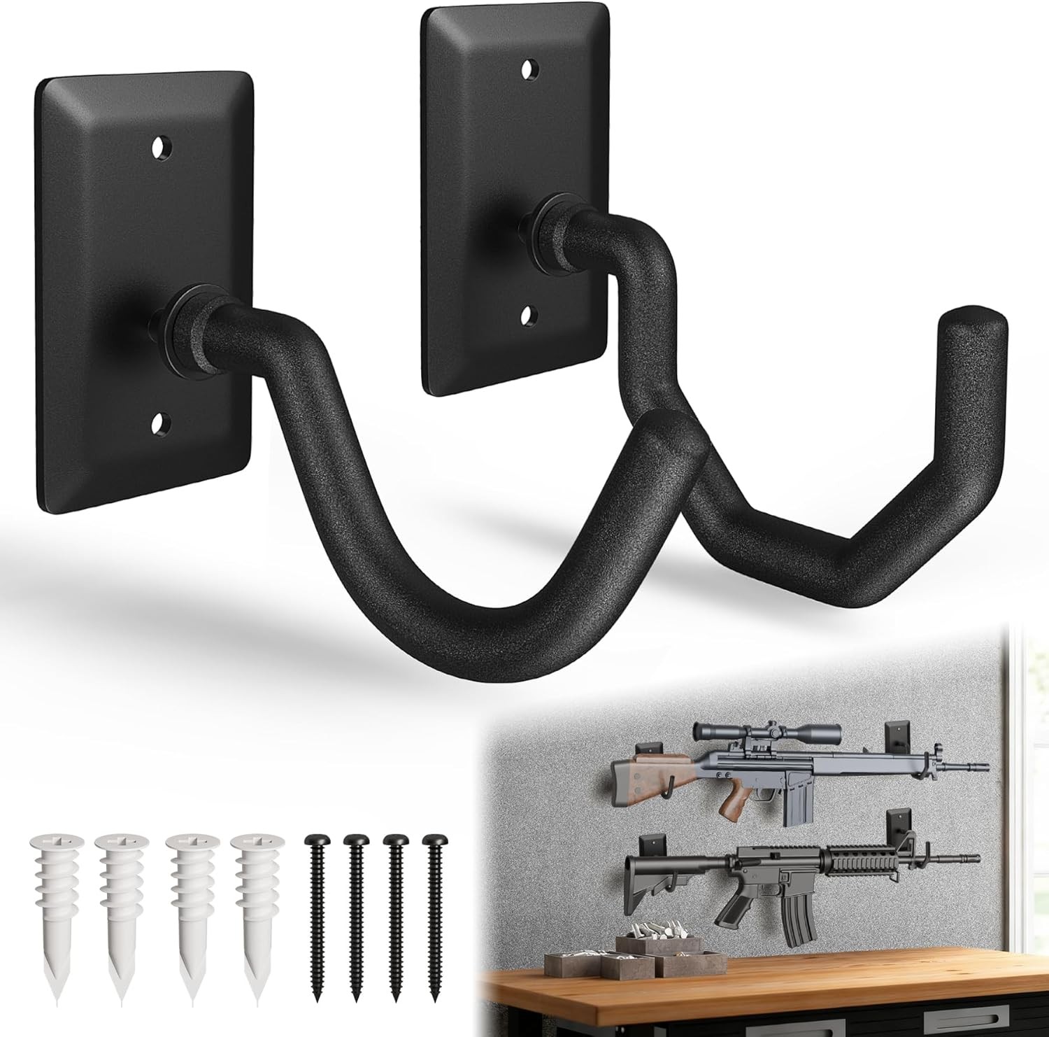 Heavy Duty Horizontal Wall Mount Gun Rack for Rifles and Shotguns