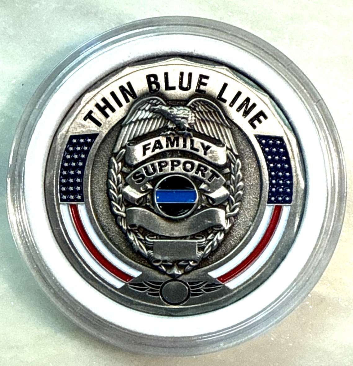 Thin Blue Line Police Family Support- Policeman's Prayer Challenge Coin 1.75"