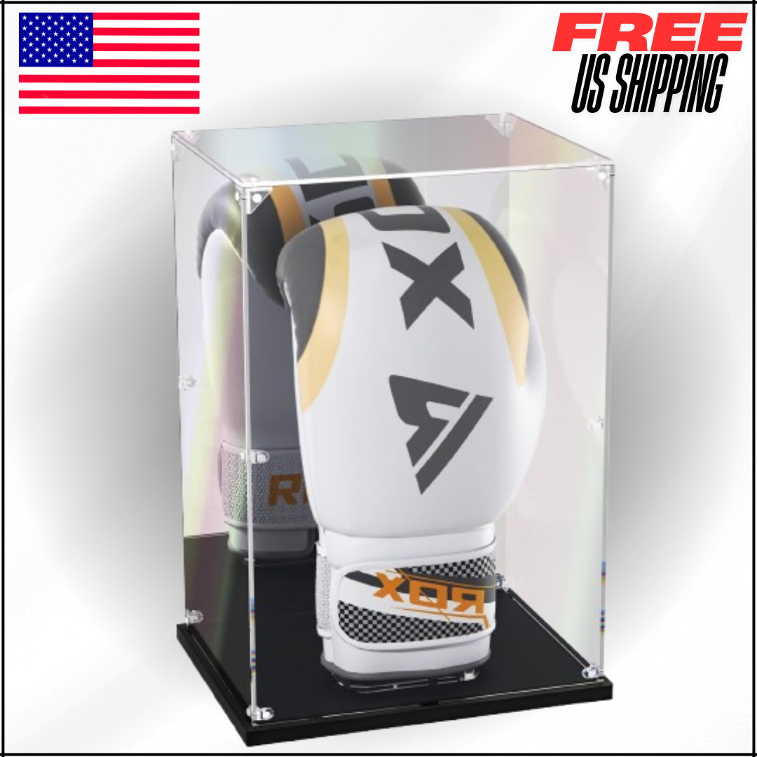 Acrylic Boxing Glove Display Case with Mirror Back W Stand for Full Size Gloves