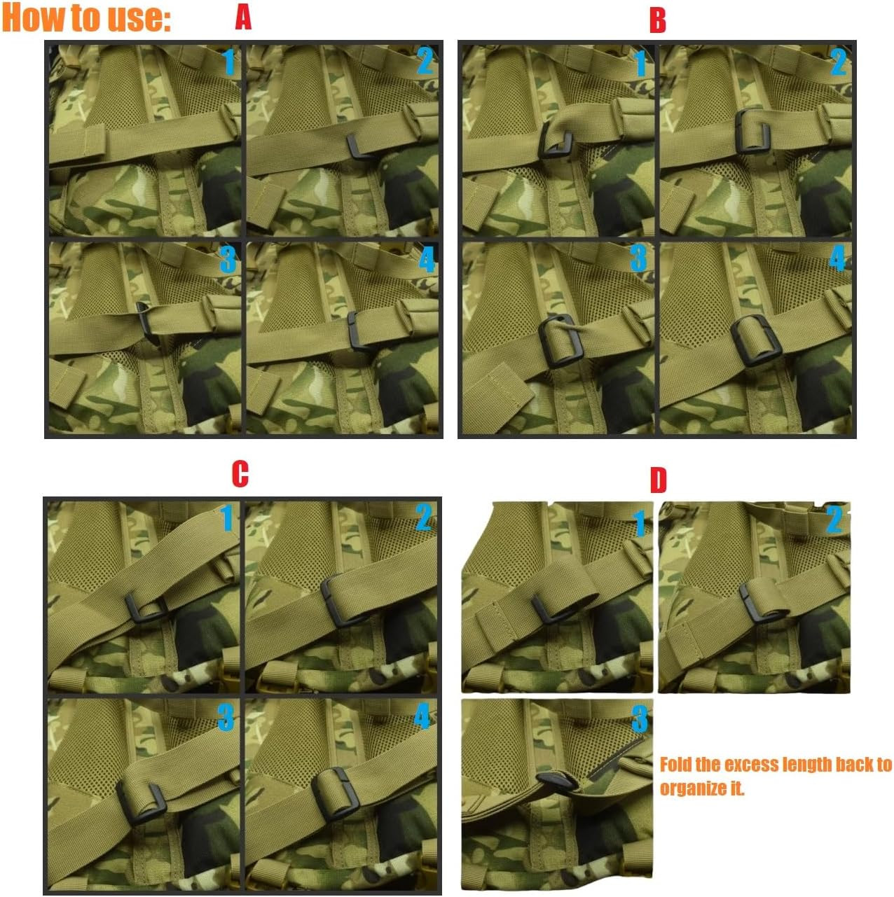Tactical Backpack Strap Clip Removable Webbing Keeper Buckle for Sling Bags Harn