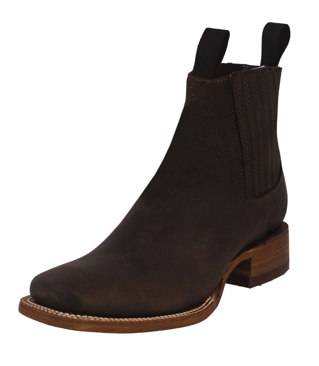 Mens Dark Brown Chelsea Ankle Mid Boots Real Leather Cowboy Western Square Bota