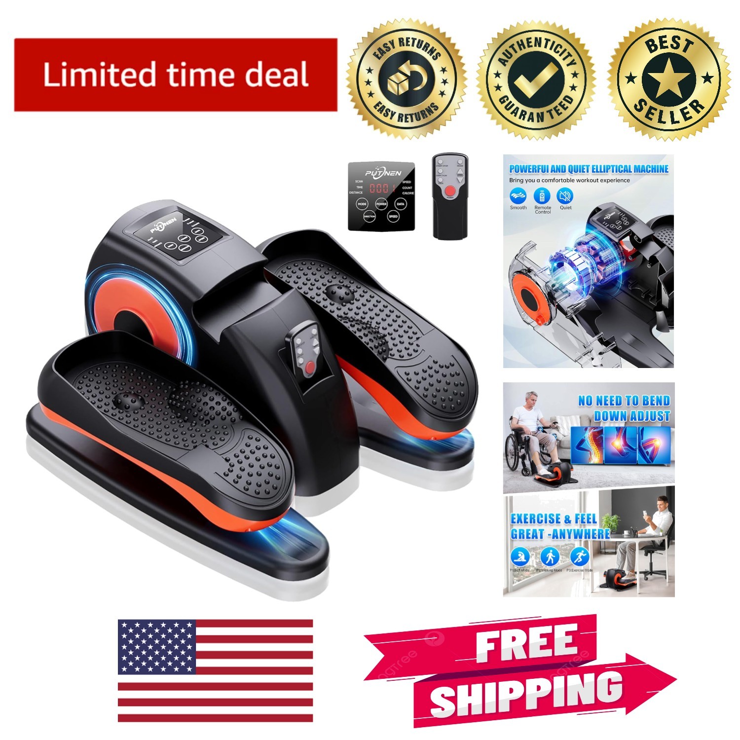 Compact Portable Elliptical Machine for Seated Use - Ideal for Home and Office