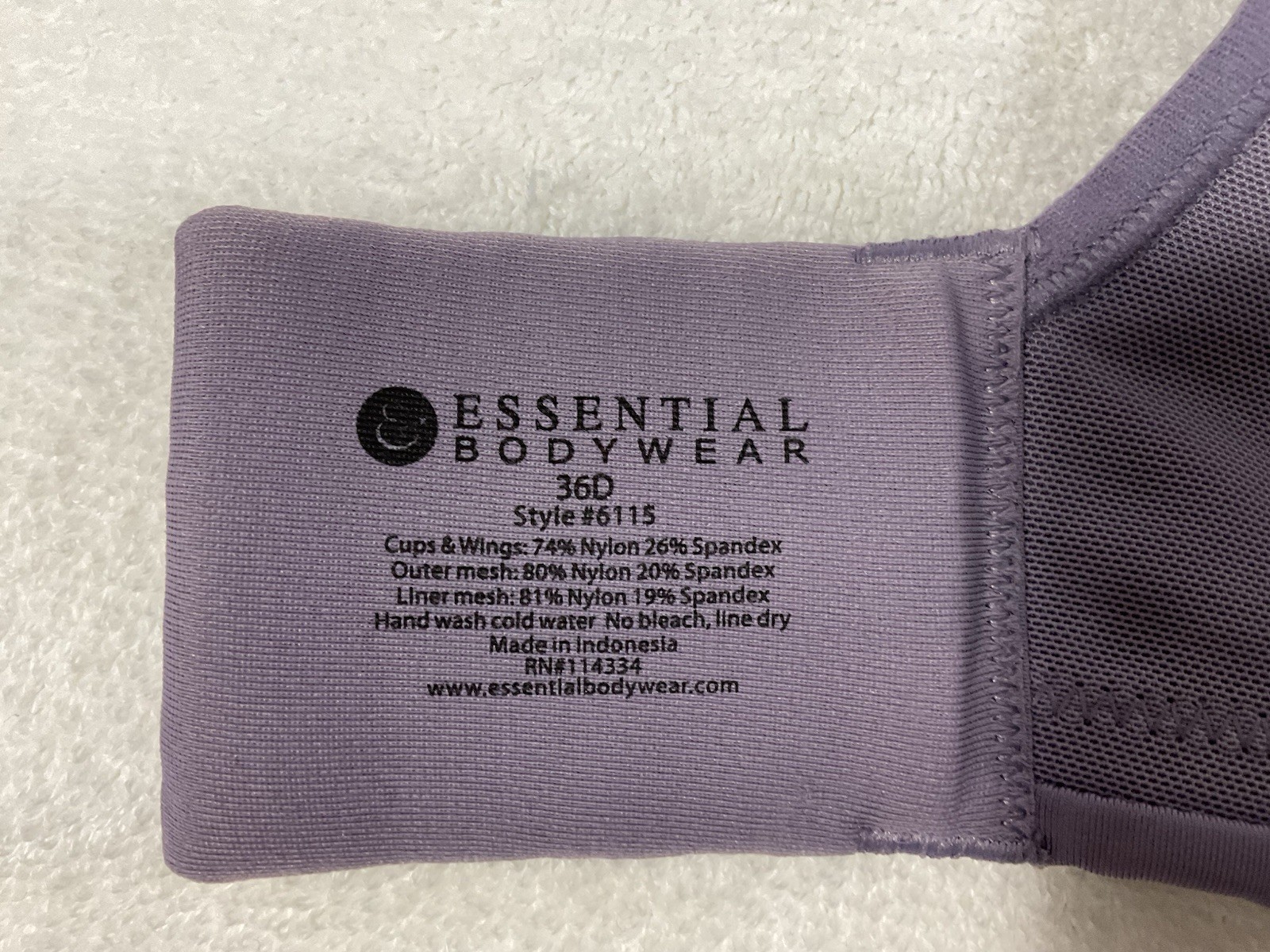 Essential Bodywear Lilac Full Coverage Underwire Bra Size 36FDStyle 6115 EUC