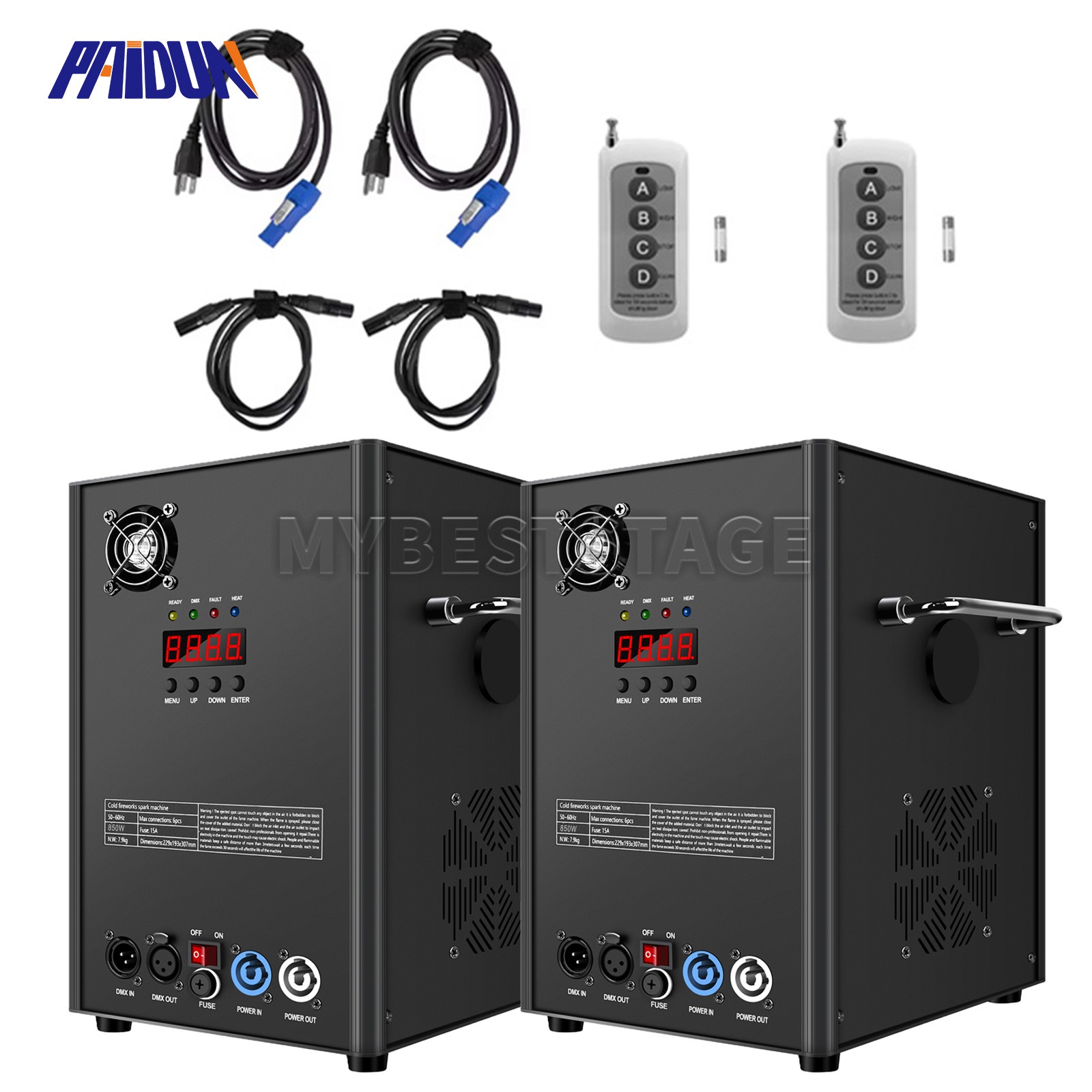 PAIDUN 2PCS 850W Cold Spark Machine Fountain Firework Effect DMX Remote Control