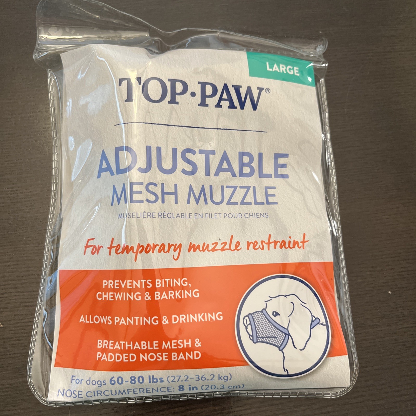 🐶 TOP-PAW Adjustable Mesh Muzzle LARGE Dogs (60-80 Lbs.) - Black - New & Sealed