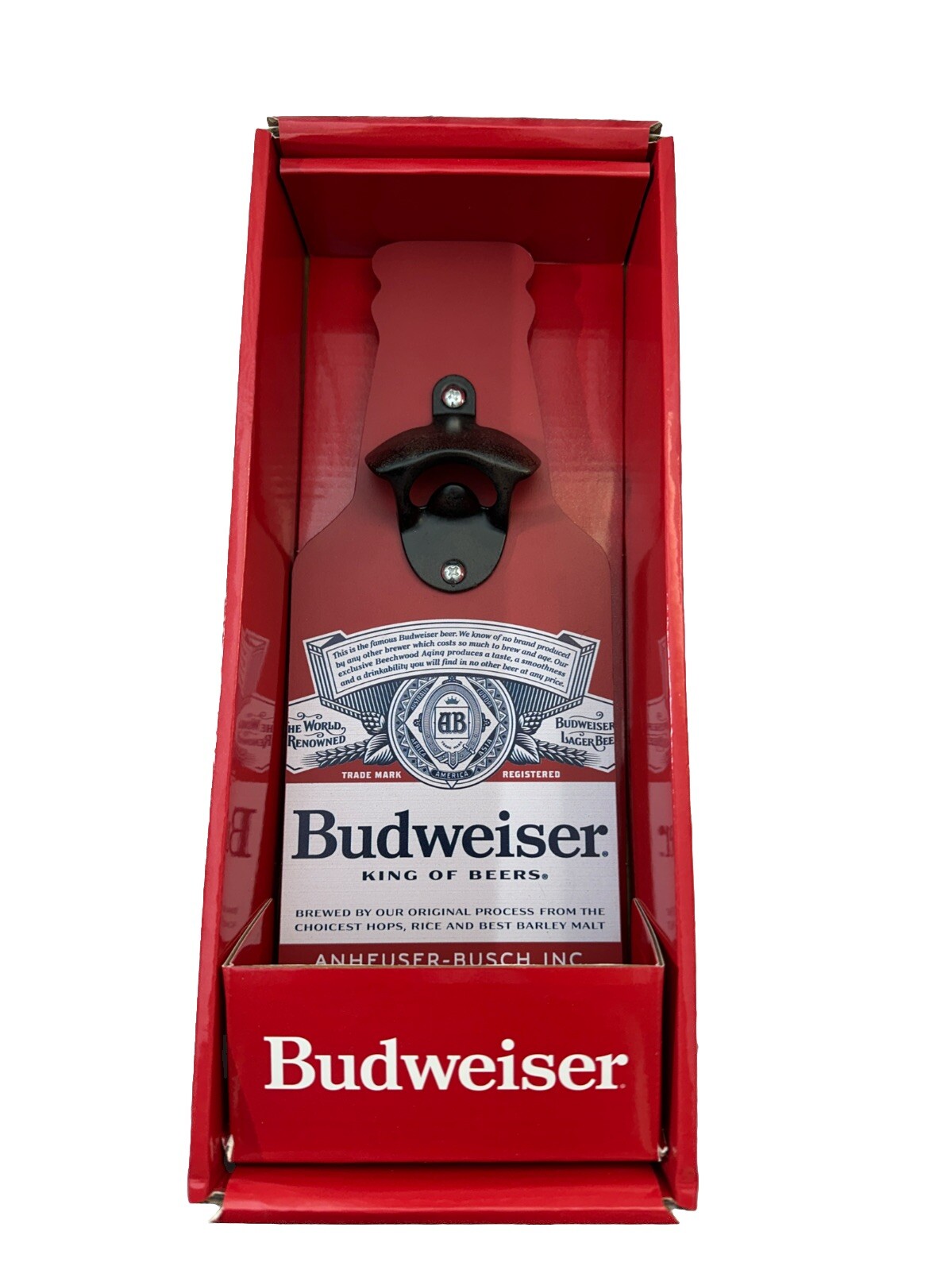 Budweiser Bottle Shaped Wall Mounted Wooden Bottle Opener / Catcher - NEW
