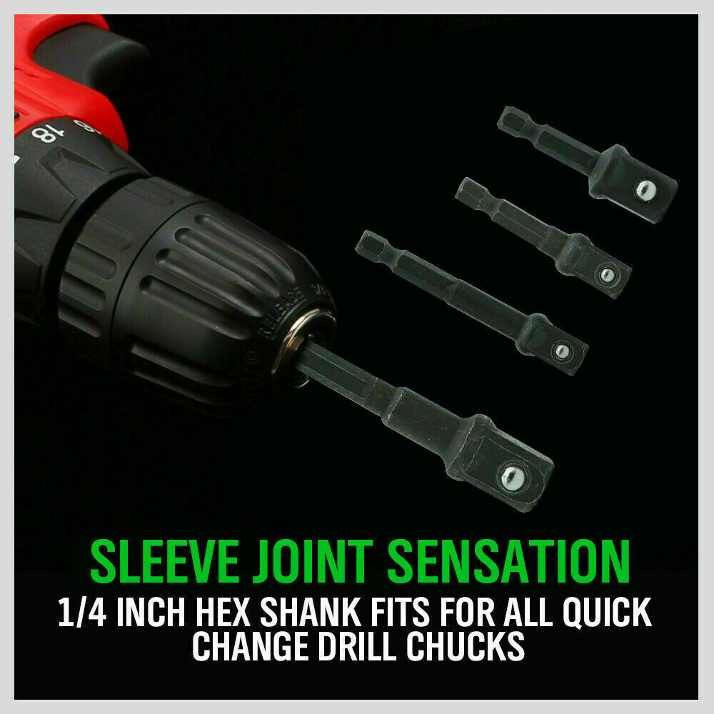 9Pcs Socket Adapter Drill Bits Set Hex Impact Driver Tools 1/4" 3/8" 1/2" Shank