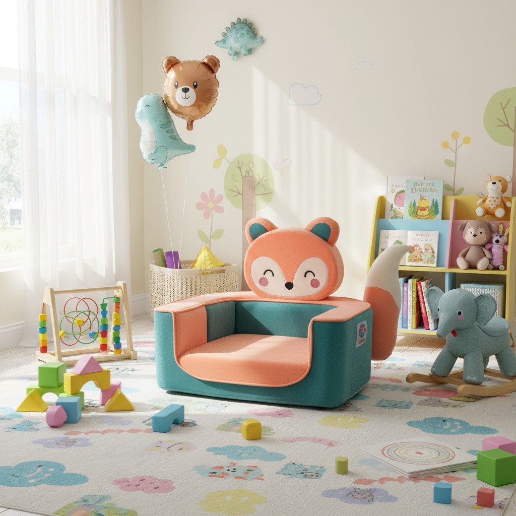 Fox Toddler Chair Kids Foam Sofa | Kawaii Montessori Kids Seat | Soft Armchair