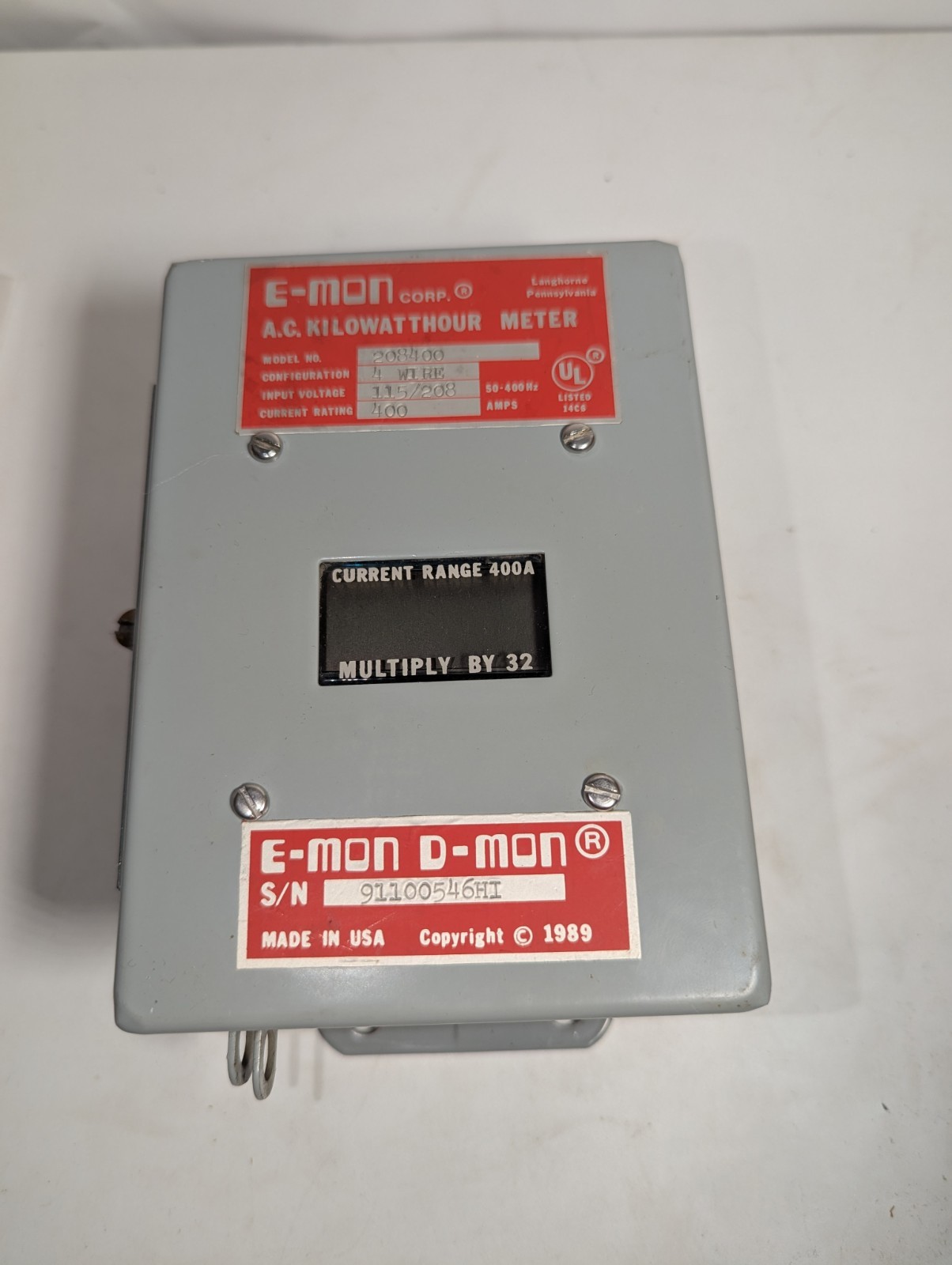 NEW GENUINE E-MON CORP. 208400 A.C. KILOWATTHOUR METER 4 WIRE 115/208 400 AMPS