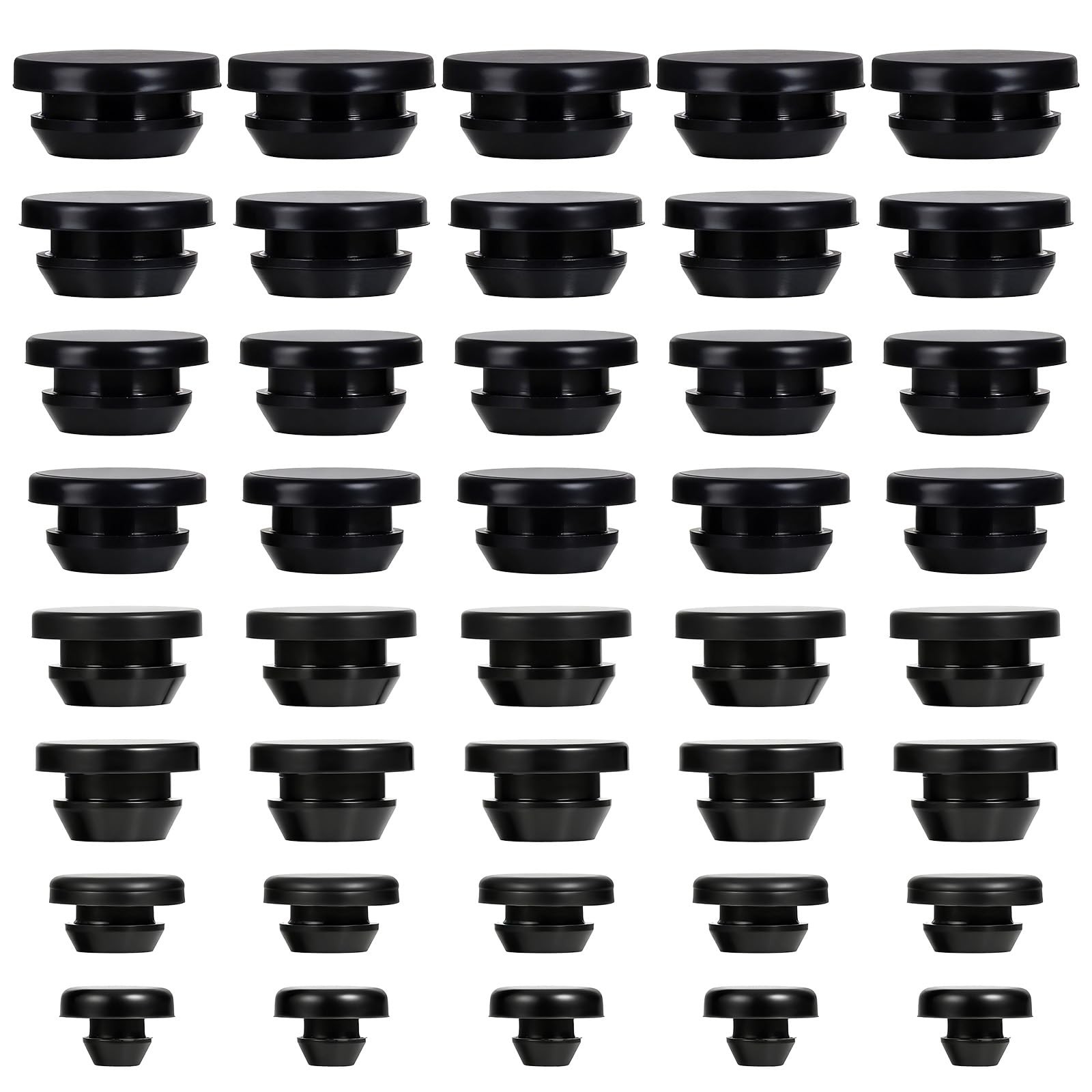 40Pcs Rubber Plugs for Holes Assorted Sizes, Black Stoppers