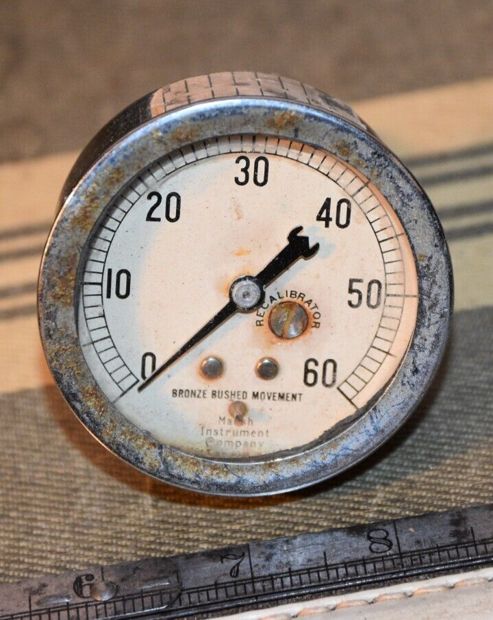 MARSH INSTRUMENT Bronze Brushed Cadillac Motor Car Pressure Gauge Vintage