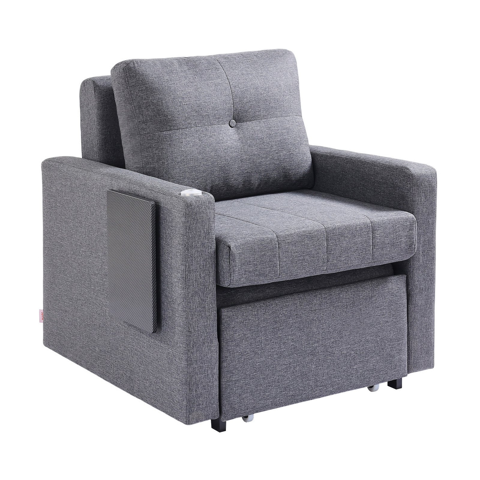 Convertible Sleeper Sofa Bed w/ Storage, Pillow, Desk, Wheels, Gray, 5-Position