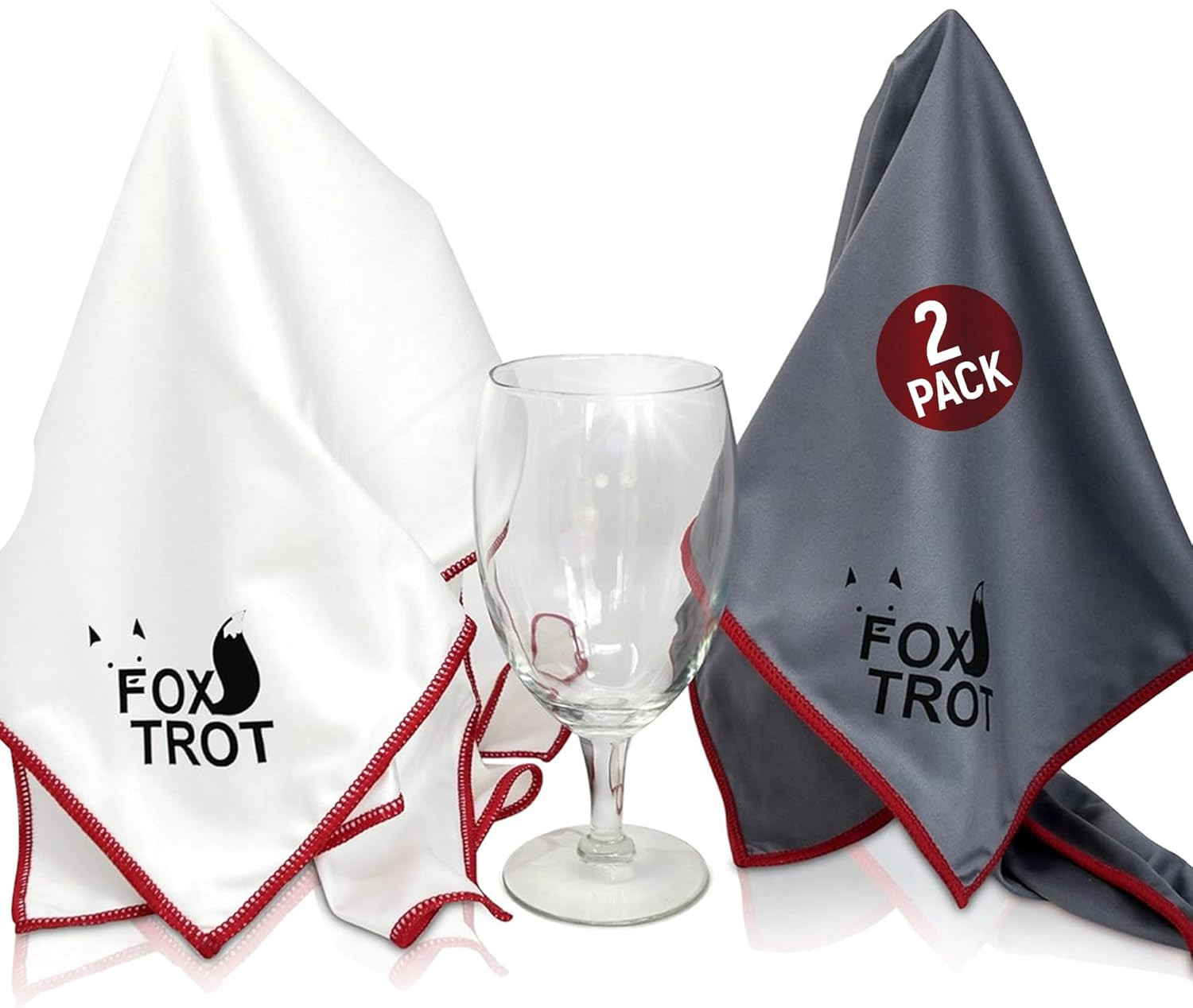 Polishing Cloths 2 Pack Large Microfiber White & Gray for Wine Glasses, Stemware