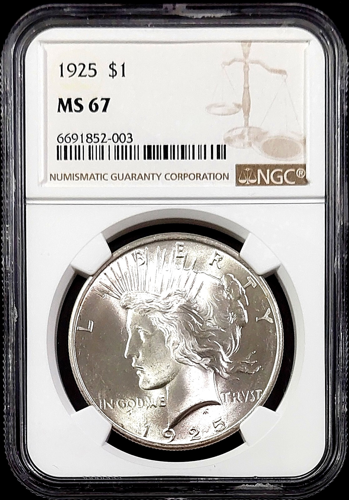 1925 Peace Dollar certified MS 67 by NGC!