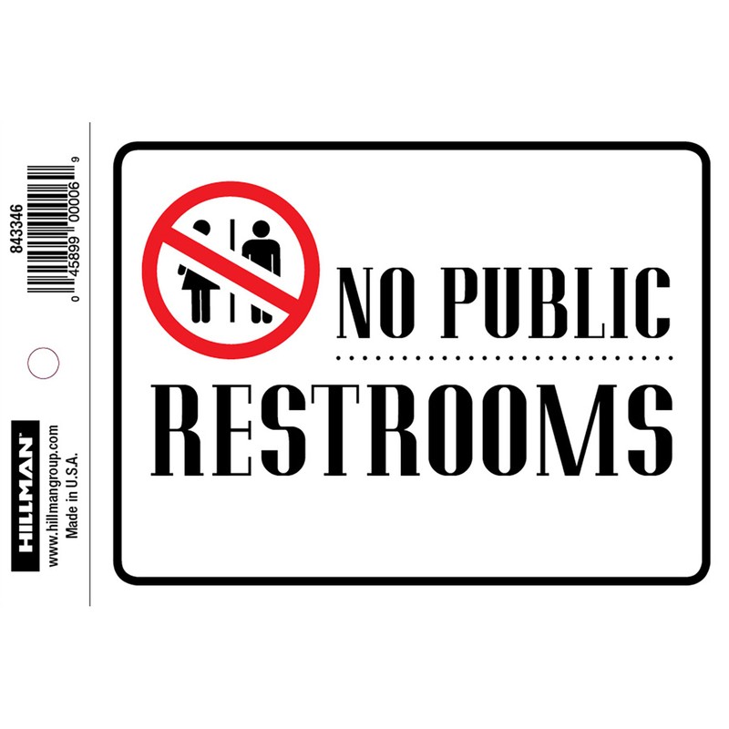 Hillman 843346 White/Black Vinyl English Restroom Decal 4 Hx6 W in. (Pack of 6)