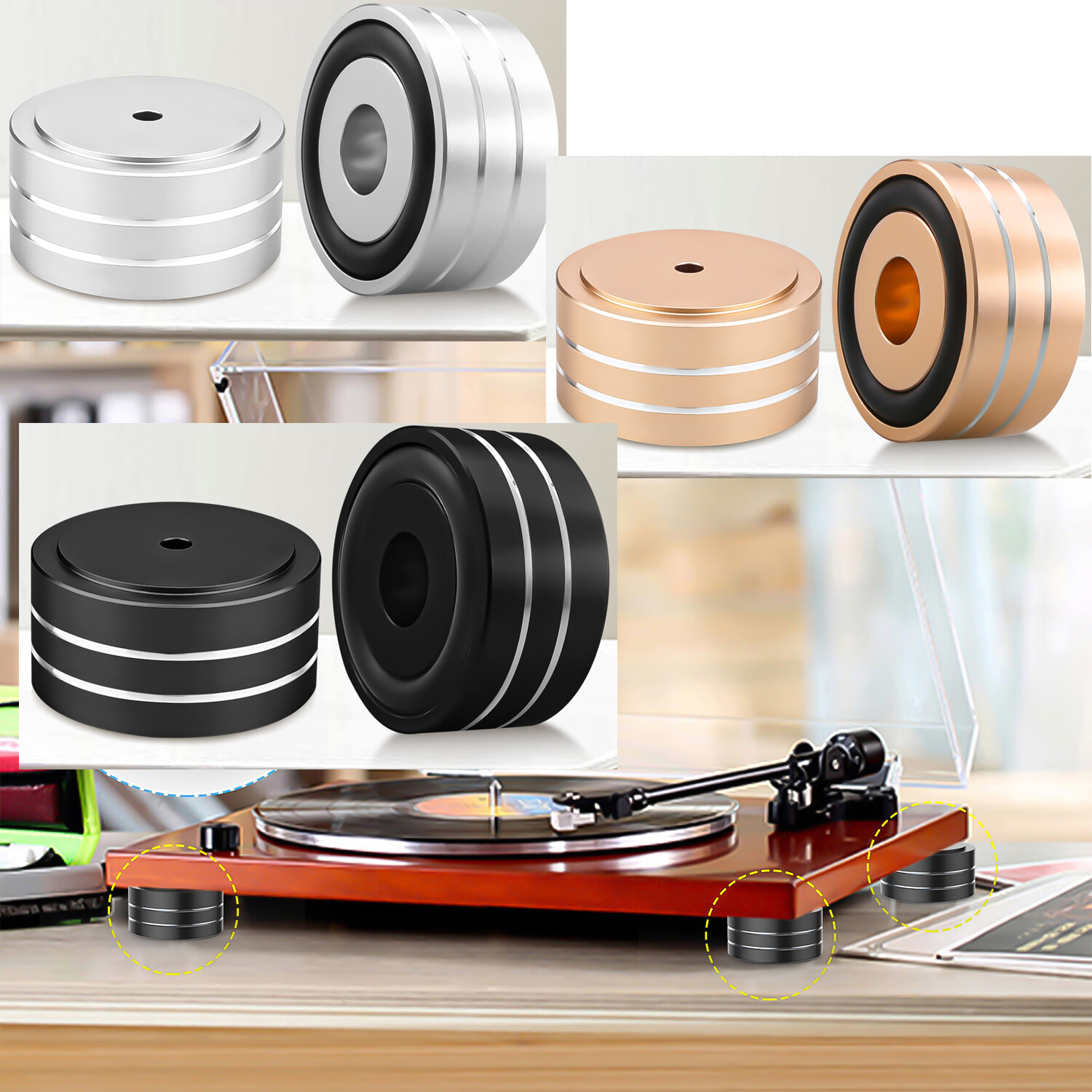 4pcs Aluminum Alloy HiFi Audio Speaker Isolation Feet Amp Turntable Base Pad