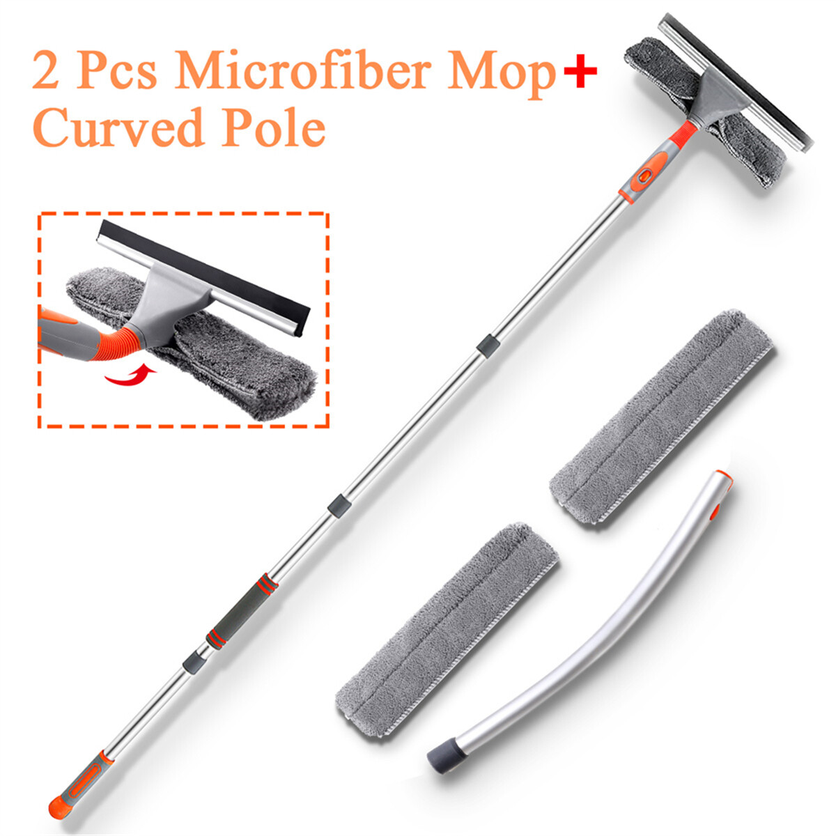 103'' Extendable Window Cleaner Telescopic Squeegee Long Handle Washer Scrubber