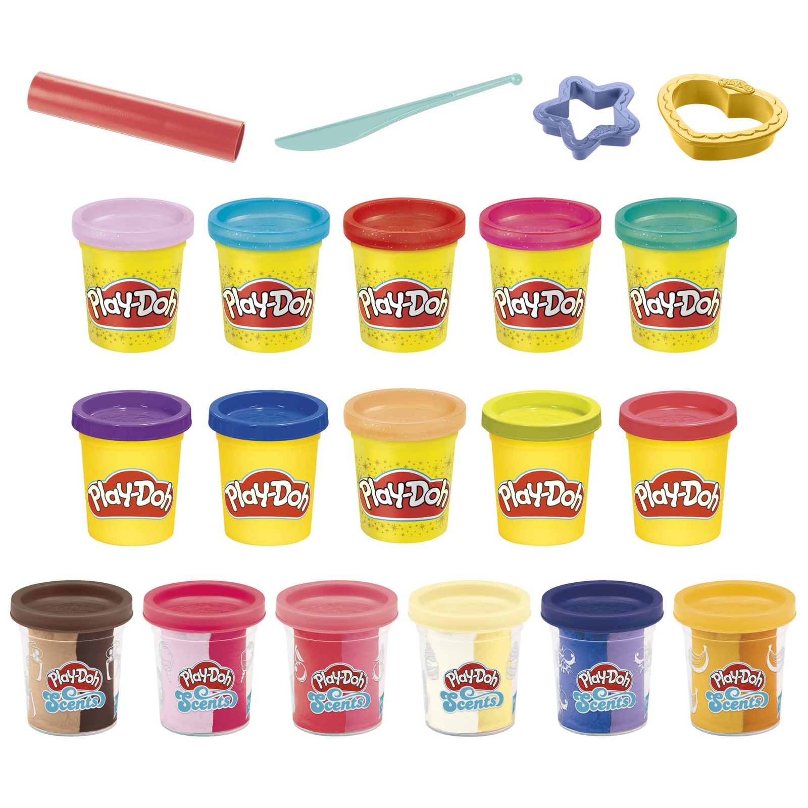 Play Doh 16 Cans Assorted Kids Craft Set with Scents and Sparkle Tools