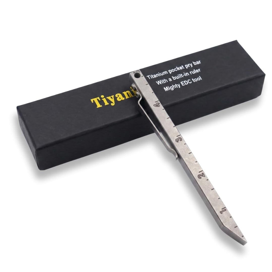 Titanium Pocket Pry Bar 5 Inch Built-In Ruler Stainless Pocket Clip EDC Keych...