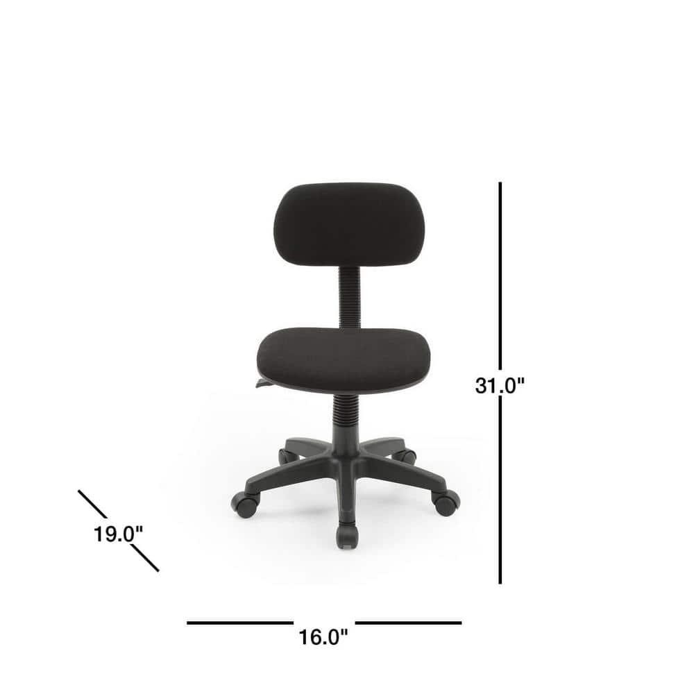 HODEDAH Task Chair Black Fabric Swivel Seat Wheels Height Adjustable Armless
