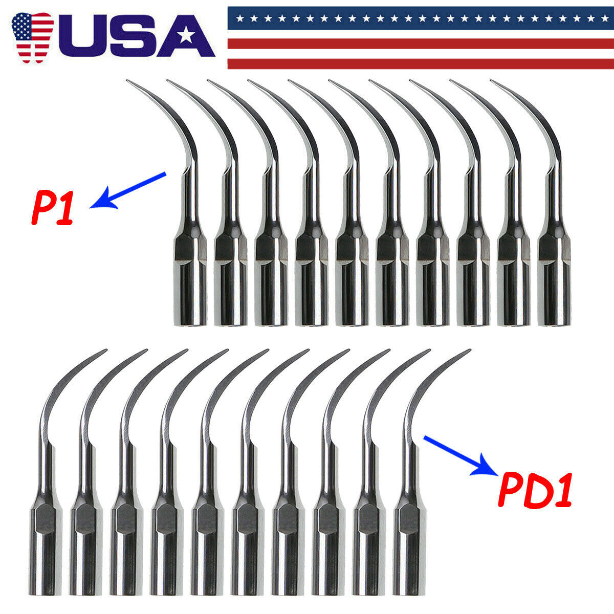5-50pc Dental Ultrasonic Piezo Scaler Tips P1 PD1 fit EMS SKYSEA DTE SATELEC