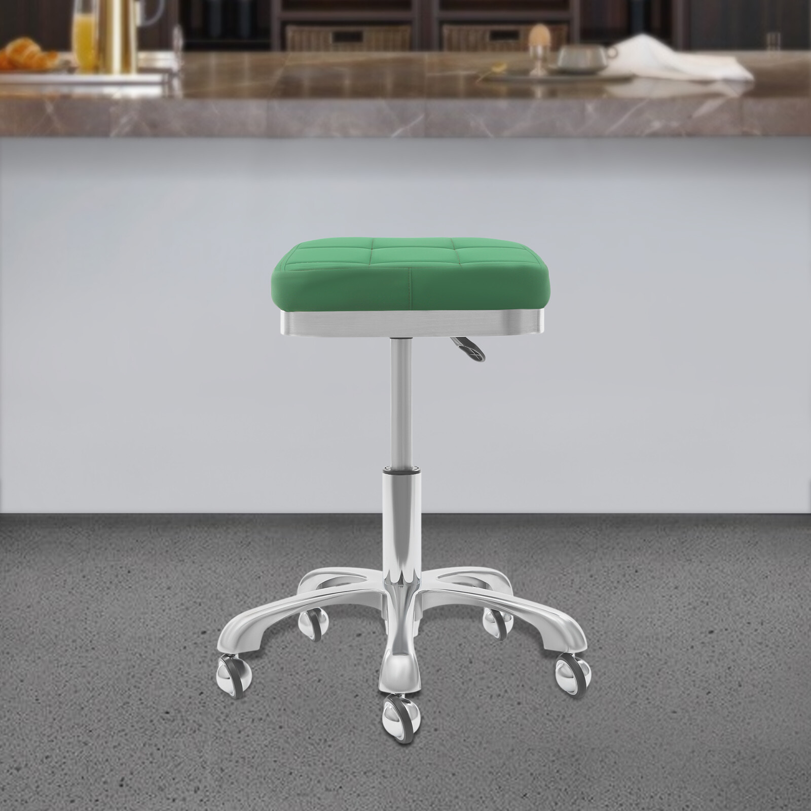 Square Rolling Stool, SPA Salon Stool, Green Rolling Stool Chair Free Standing