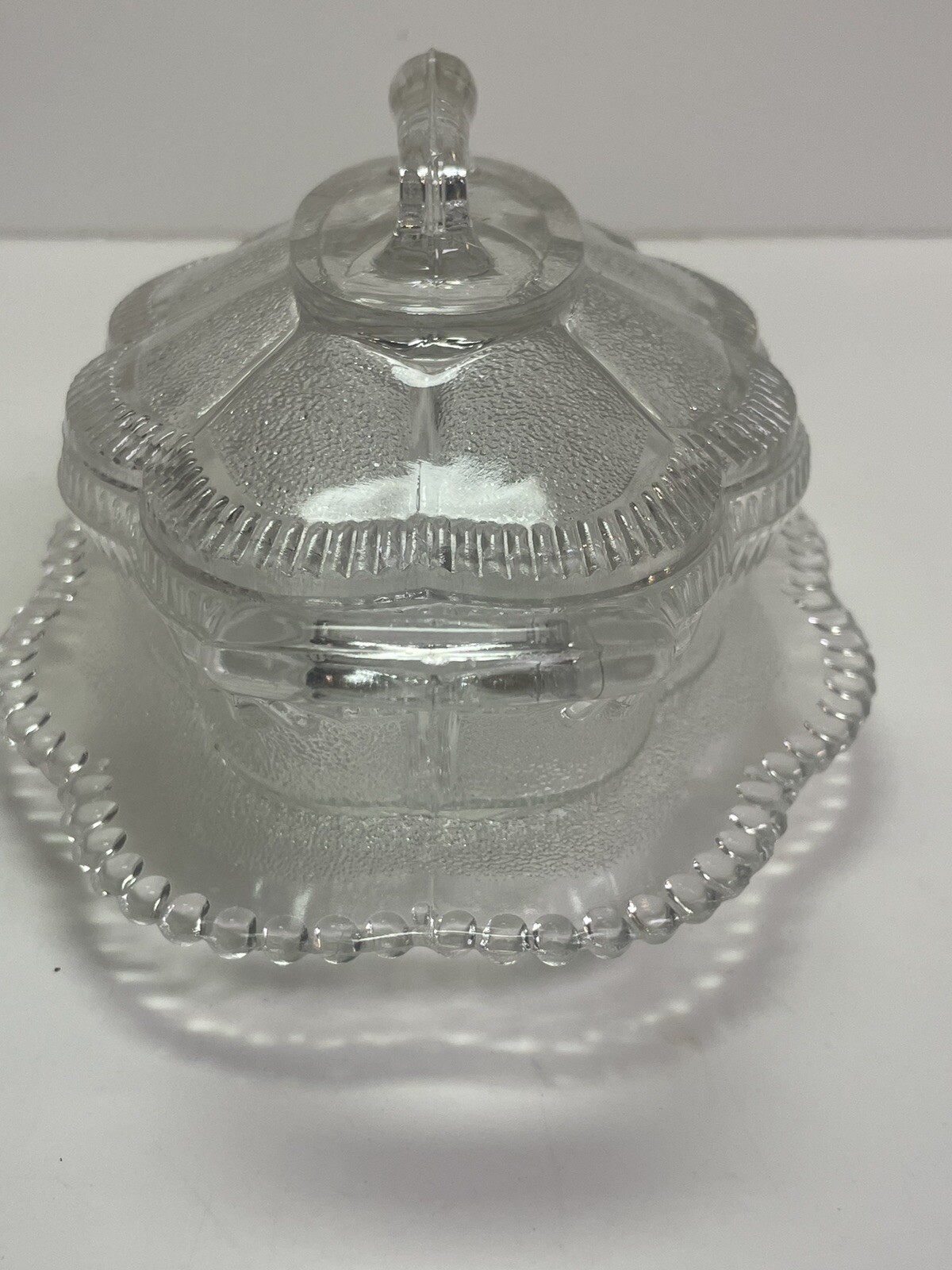 Clear Pressed Glass Oval Handled Dish with Underplate