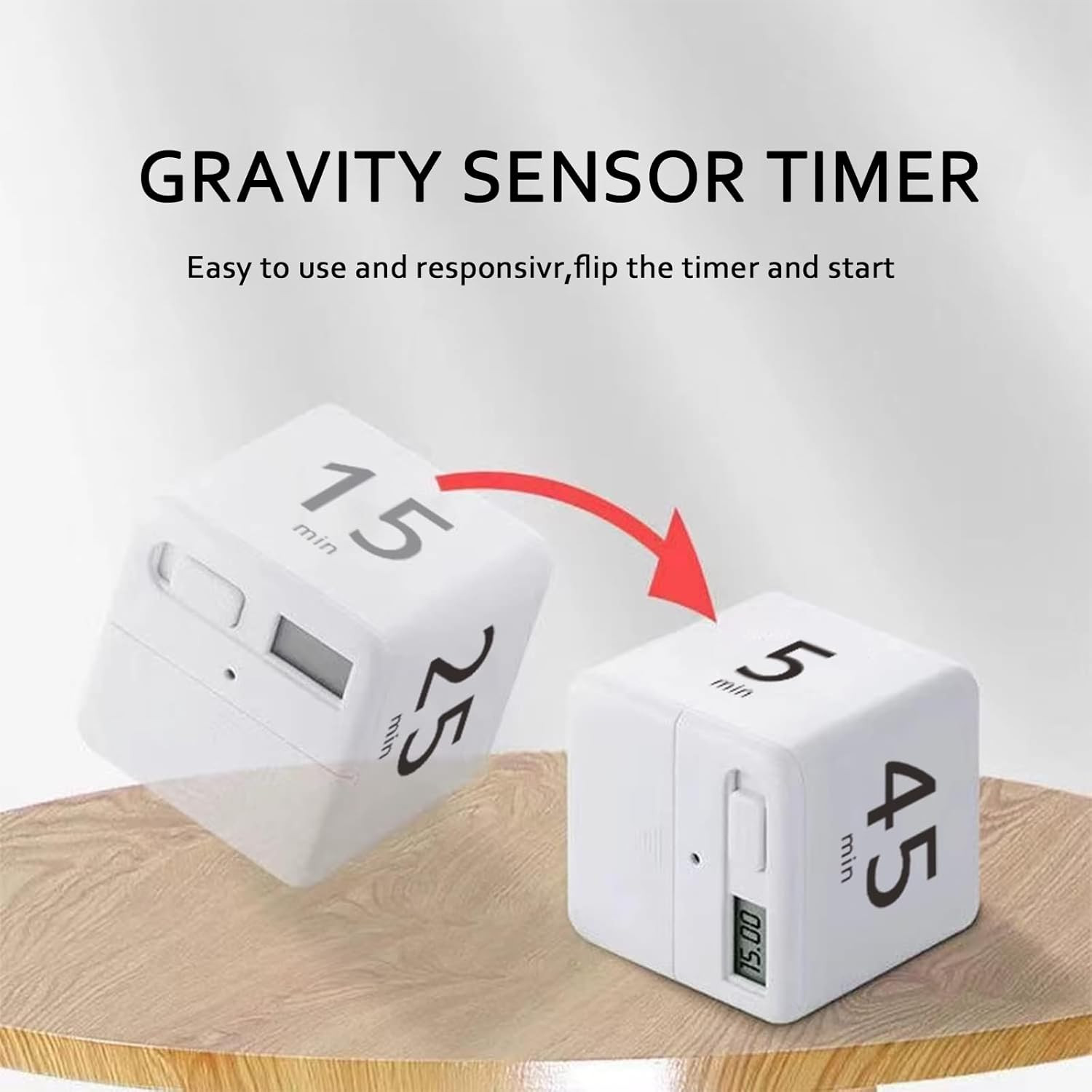 Rotating Pomodoro Timer, 5/25/15/45 Mins Preset, Desk Cube Countdown Flip Produc