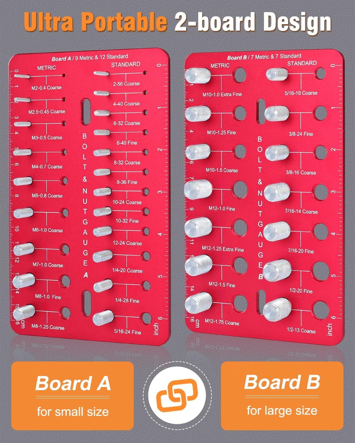 Thread Checker, Nut and Bolt Thread Checker with 19 Standard and 16 Metric Sizes