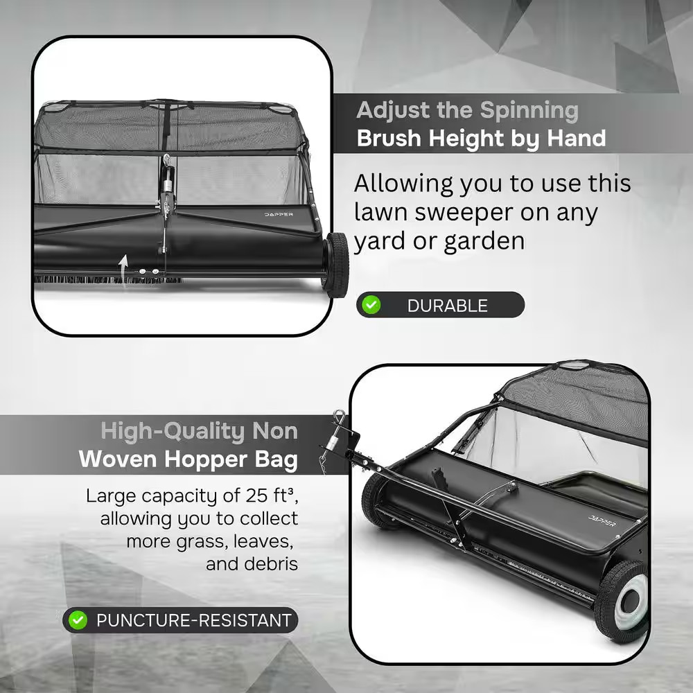 42 In. Lawn Sweeper Tow Behind, 25 Cu. Ft. Large Pull behind Grass Sweeper