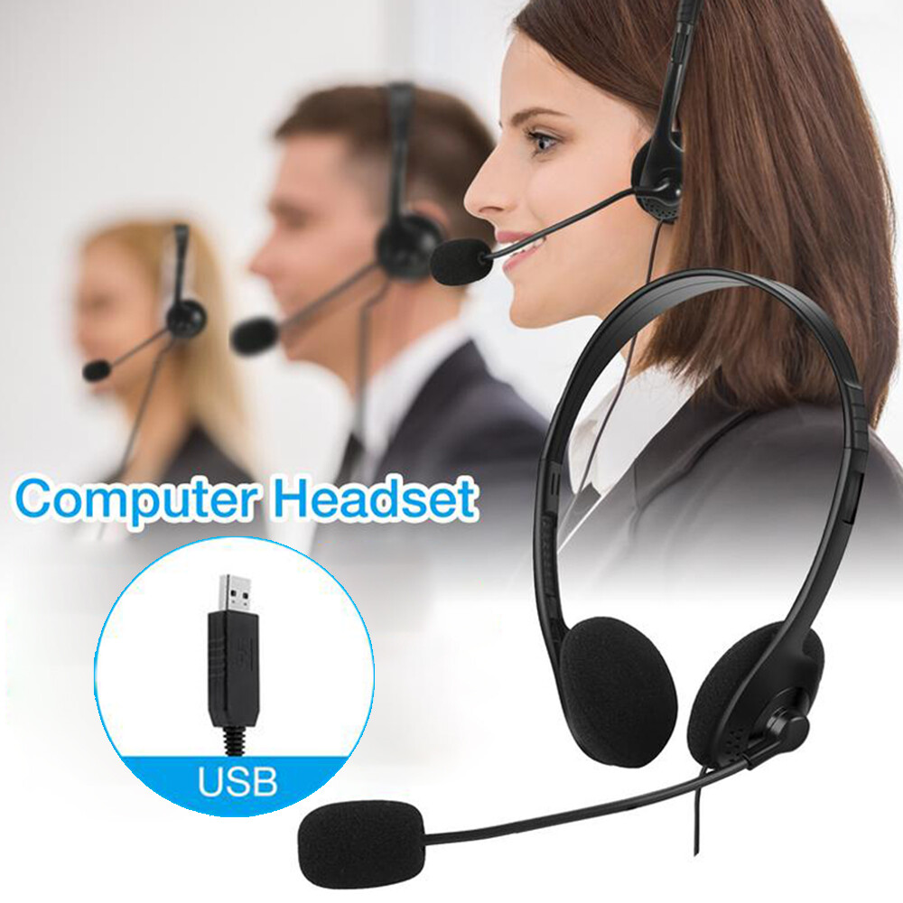 USB Noise Cancelling Headphone Microphone Headset for PC Laptop Office Chat Call
