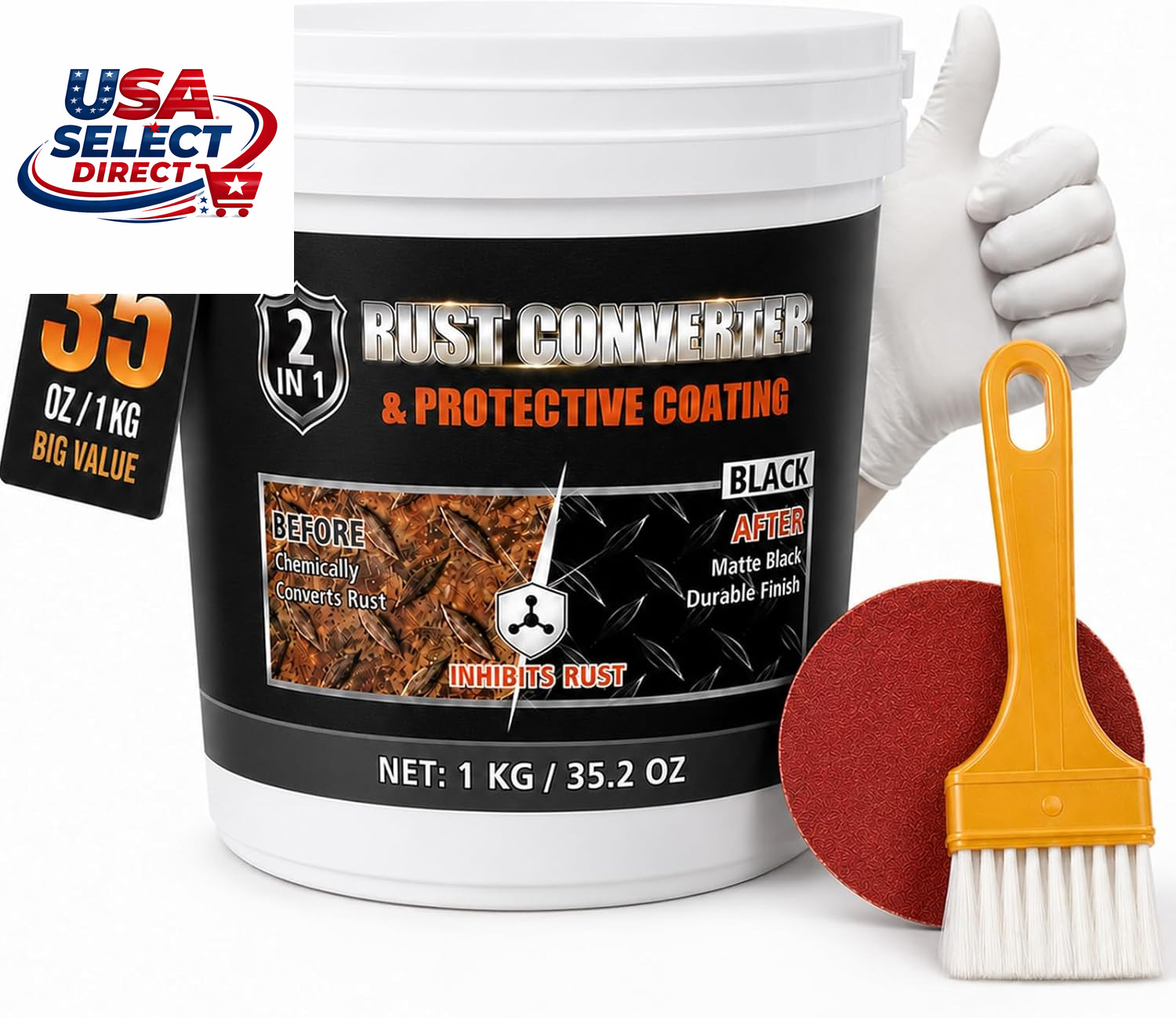 2-In-1 Rust Converter & Metal Primer 35 Oz Heat-Resistant Matte Black