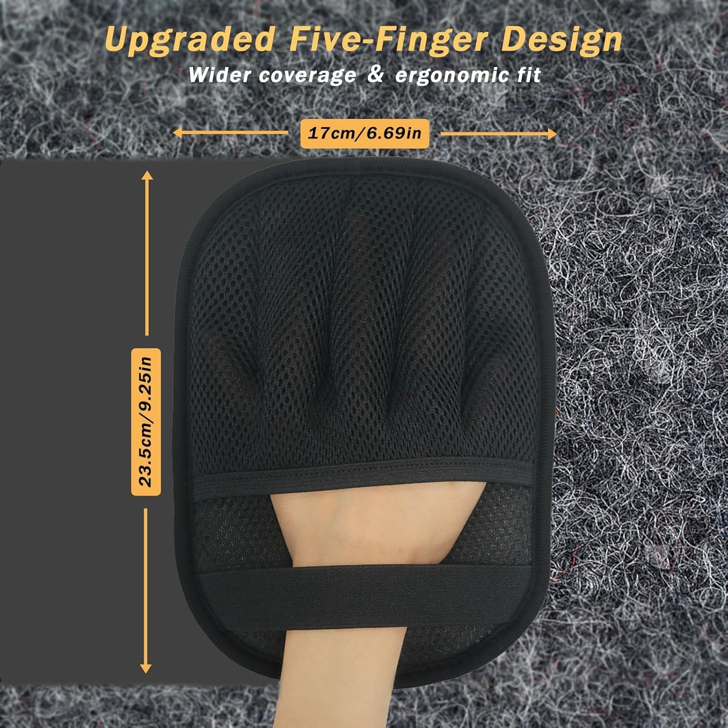 Five-Finger Electrostatic Pet Hair Remover Glove for Effortless Cleanups - Black