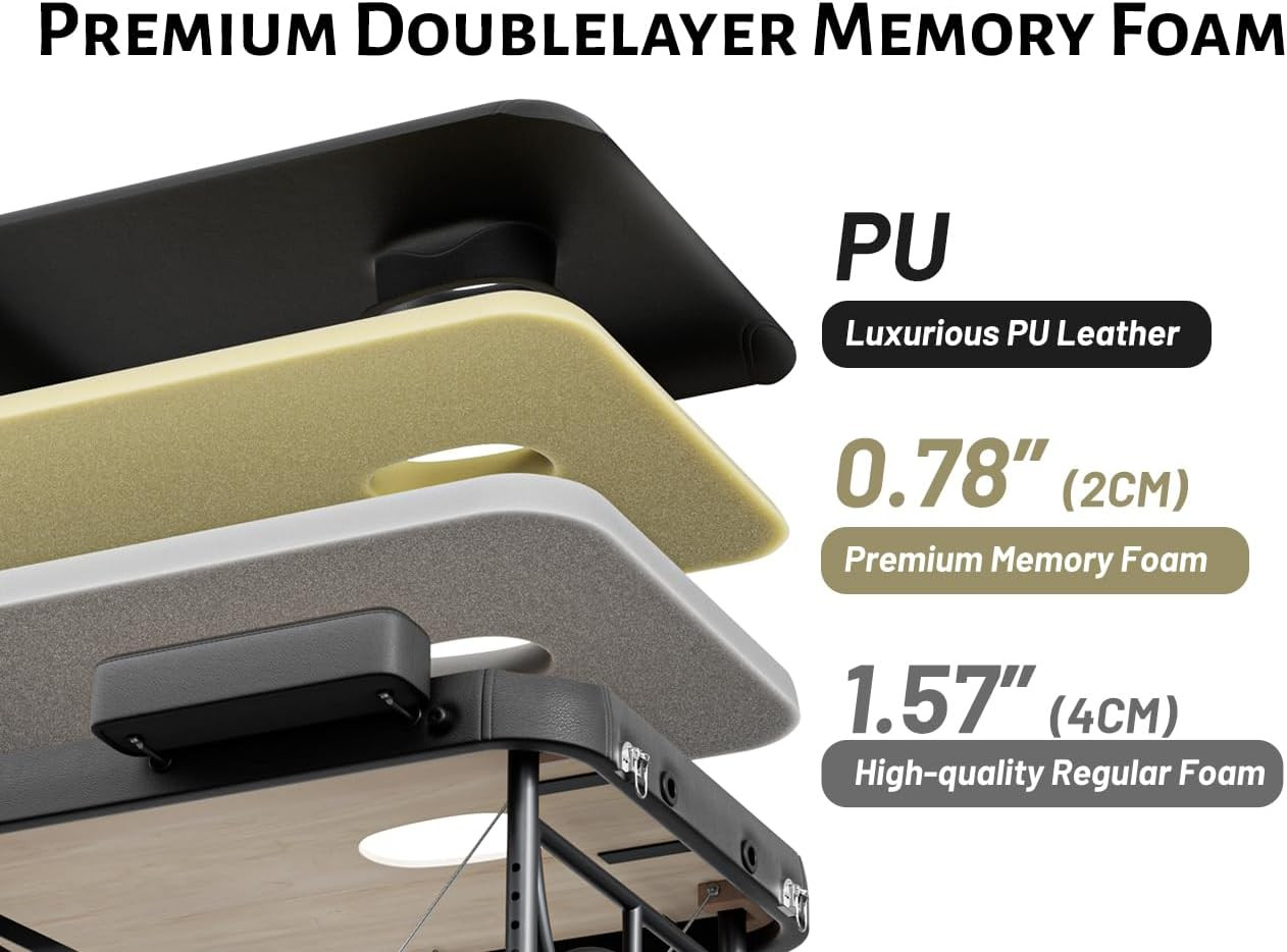 Professional Massage Table Portable 3 Fold Premium Memory Foam Aluminium Leg Hol