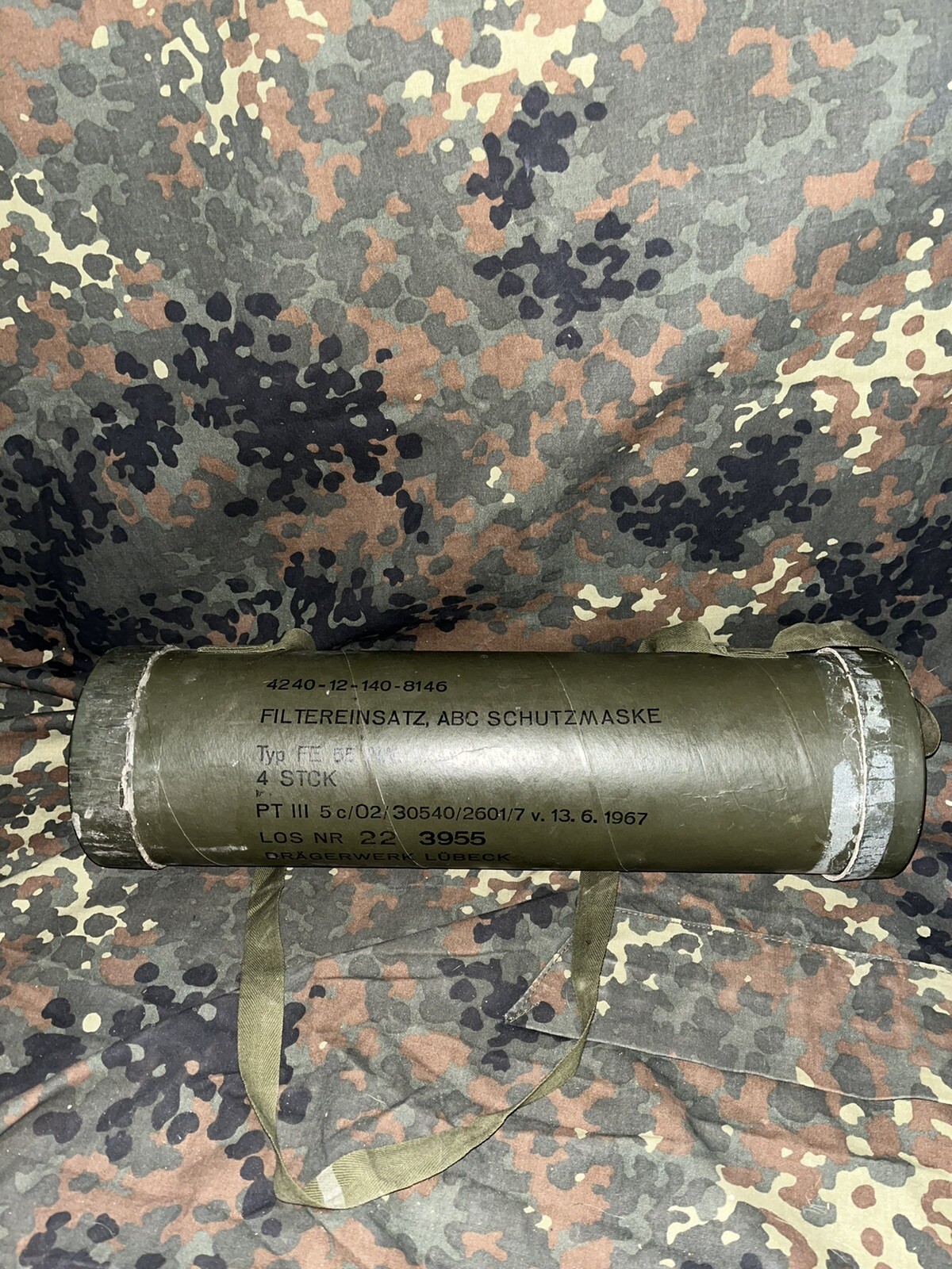 Post WW2 German Gas Mask Spare Filter FE Holder Storage Roll Empty