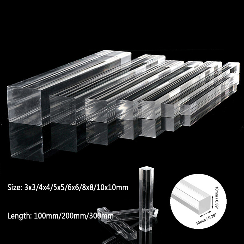 3/4/5/6/8/10mm Clear Acrylic Plastic Square Flat Rod Bar 100/200/300mm