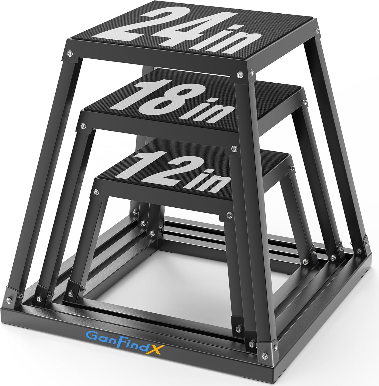 Ganfindx Plyometric Jump Box Set, 12/18/24 Inch Steel Plyo Box, Heavy Duty Plyom