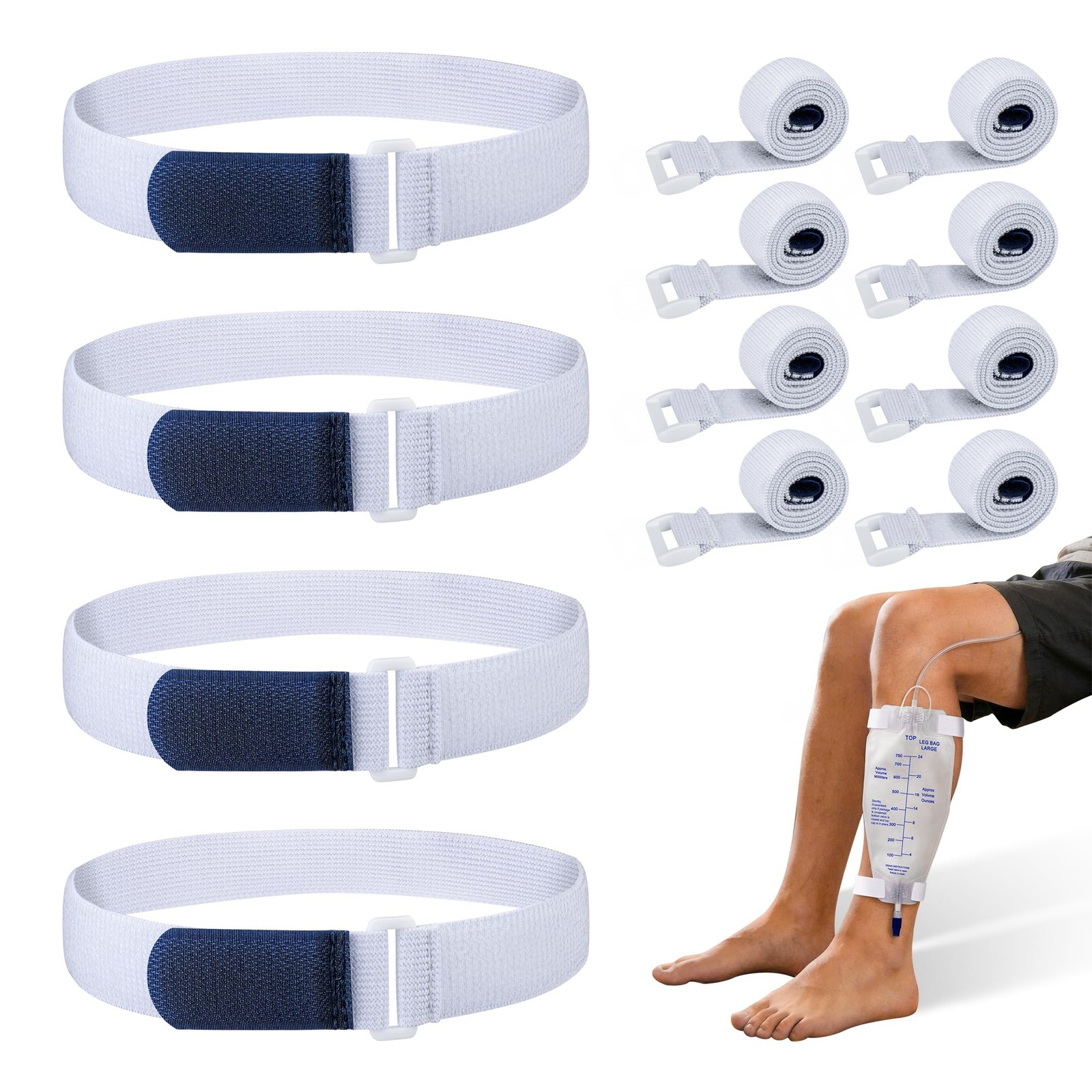 8 PCS Adjustable Blue Urine Drainage Catheter Leg Bag Straps Soft Elastic