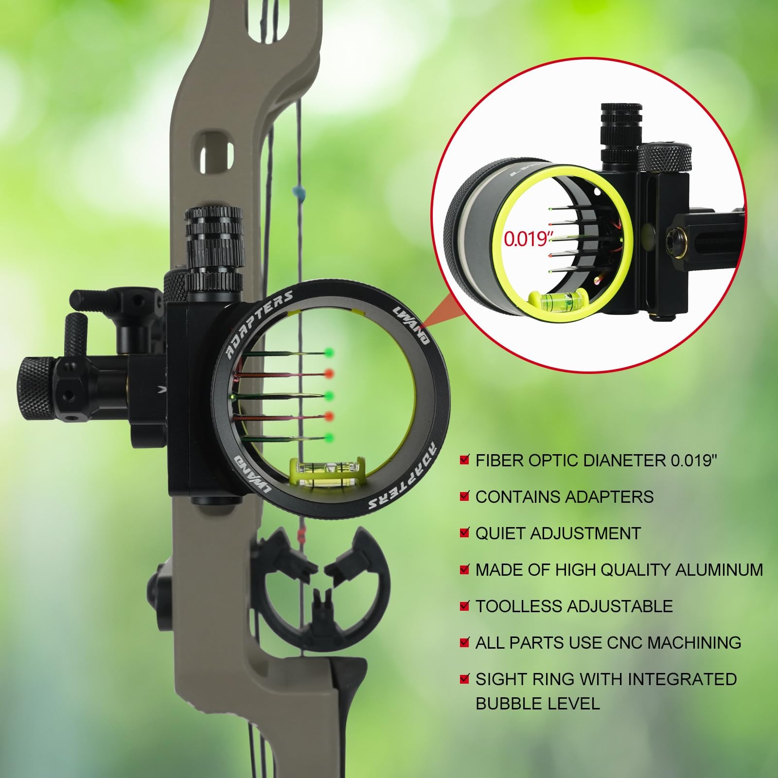 Compound Bow Sight Archery 5-Pin Short Bar - 0.019" -