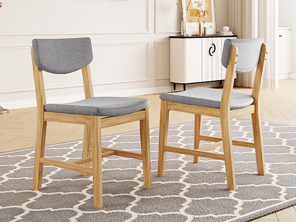 4-Piece Rustic Farmhouse Dining Chair - Solid Wood Frame with Gray Fabric Cush