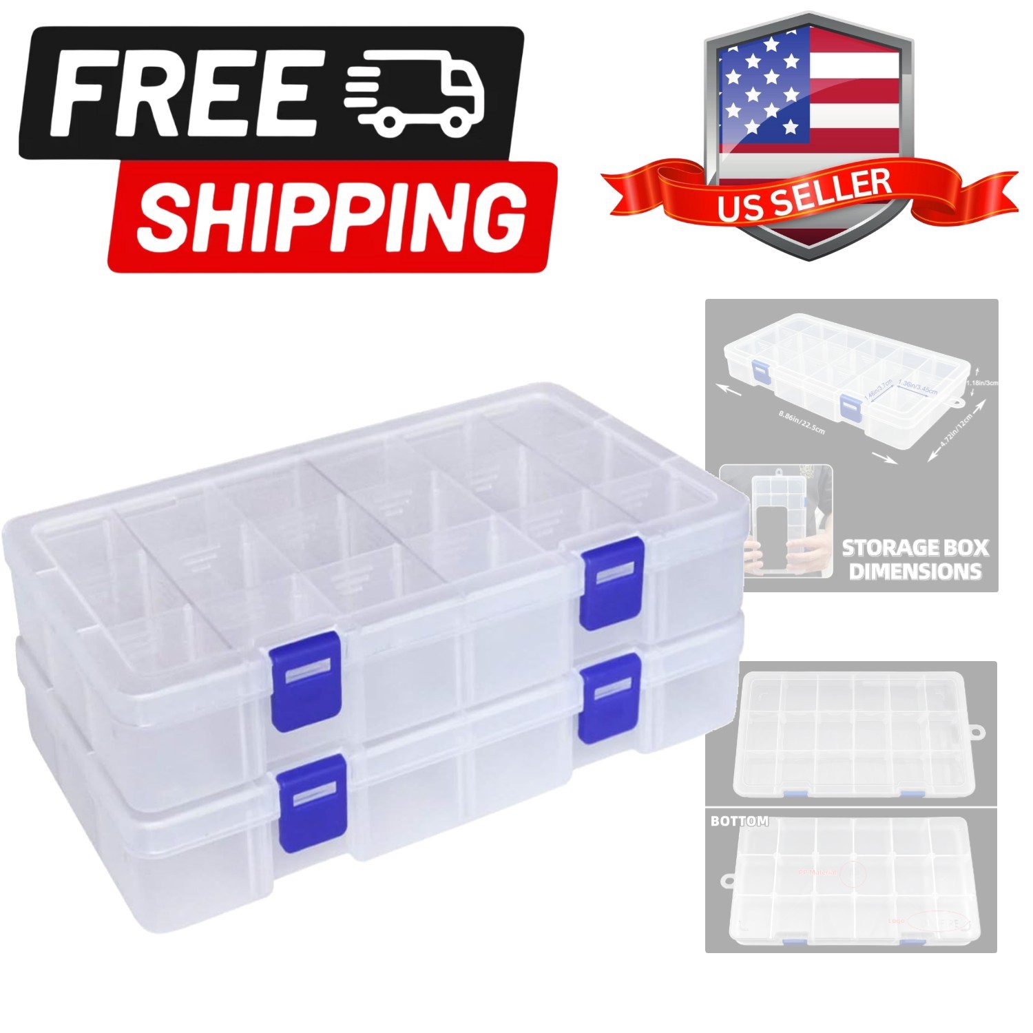 Plastic Organizer Container Storage Box Adjustable Divider Removable Grid Com...