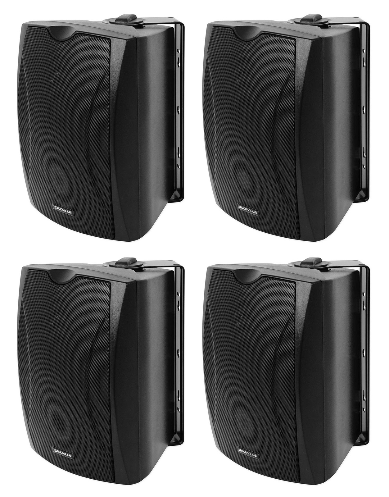 4 Rockville WET-5B 70V 5.25" IPX55 Black Commercial Indoor/Outdoor Wall Speakers